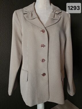 Vintage 1990s Danny & Nicole Cream Houndstooth  Blazer Sz 16 Unlined